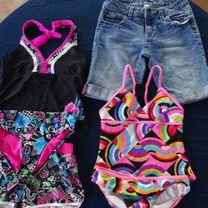 Girls size 12 bathing suit and shorts